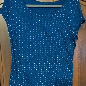 Women's Blue Scoop Neck Dot Print Top